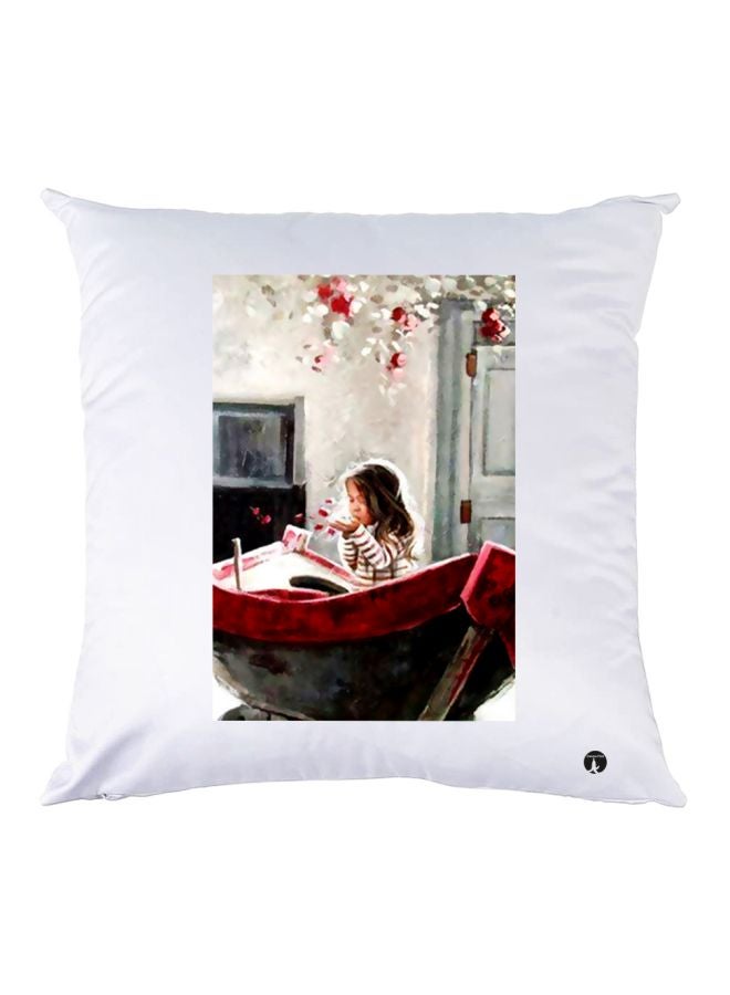 بي بي وسادة ديكور مزينة بطبعة تمثل طفلة تركب قارباً أبيض/أسود/أحمر 30x30سم