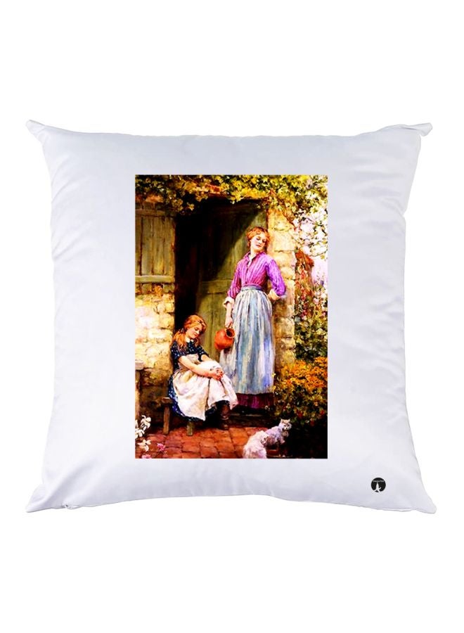 بي بي وسادة زينة مطبوع عليها سيدتان أبيض / وردي / أزرق 30x30سم