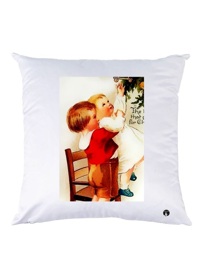 بي بي وسادة زينة مطبوعة أبيض/أحمر/بني 30x30سم