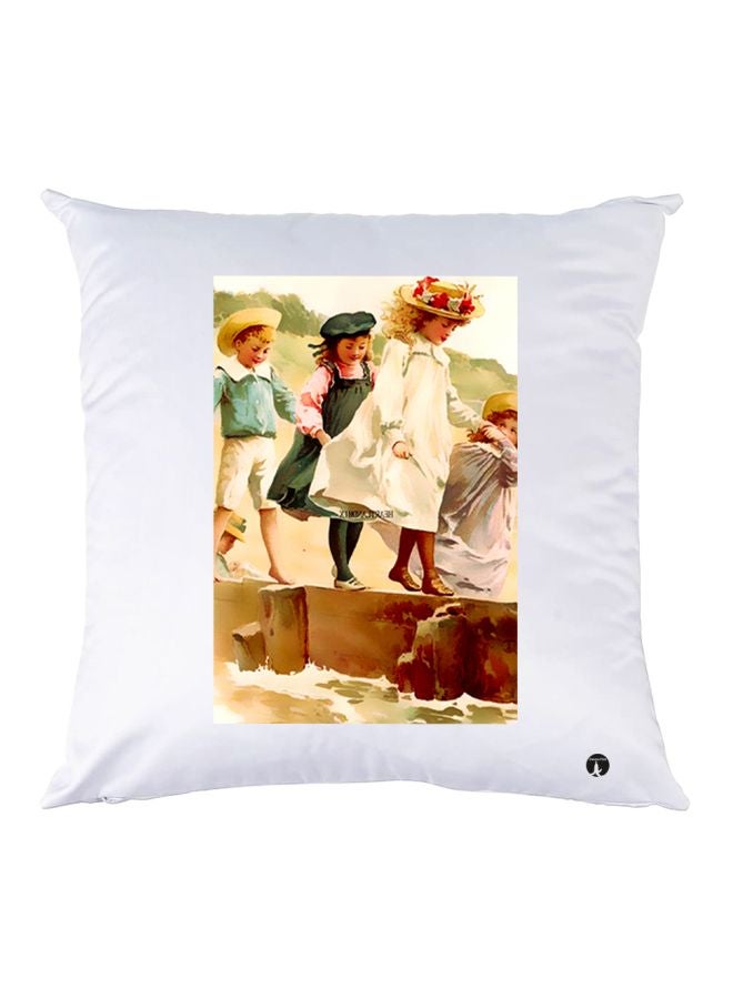 BP Printed Throw Pillow White/Green/Beige 30x30cm