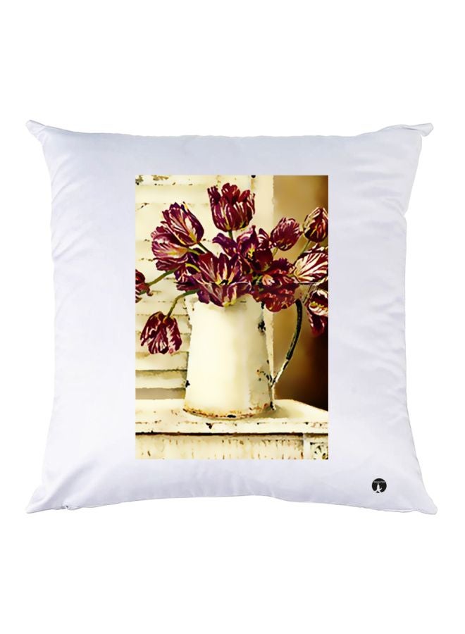 بي بي وسادة زينة بطبعة مزهرية أبيض/بيج/وردي 30x30سم