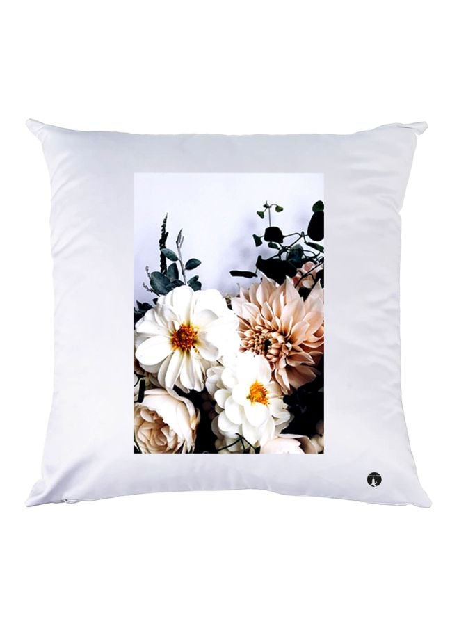 بي بي غطاء وسادة مطبوع عليه زهور أبيض/أصفر/أخضر 30x30سم