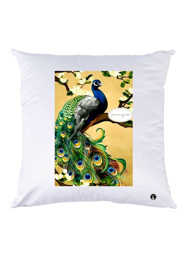 بي بي وسادة زينة بطبعة على شكل طاووس أبيض/أخضر/أصفر 30x30سم