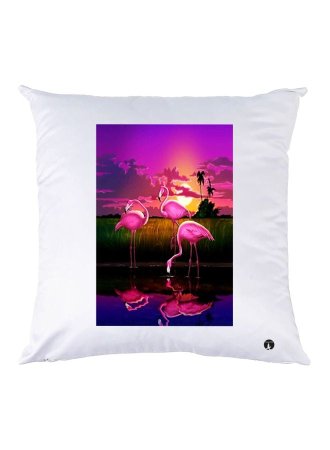 بي بي وسادة زينة بطبعة طيور الفلامنجو أبيض/وردي/أخضر 30x30سم