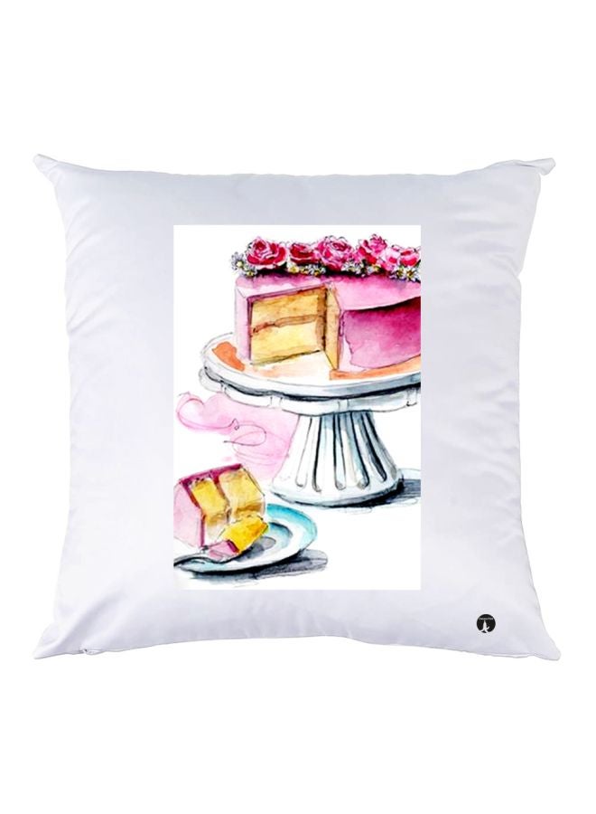 بي بي وسادة ديكور مزينة بطبعة كيك أبيض/رمادي/وردي 30x30سم