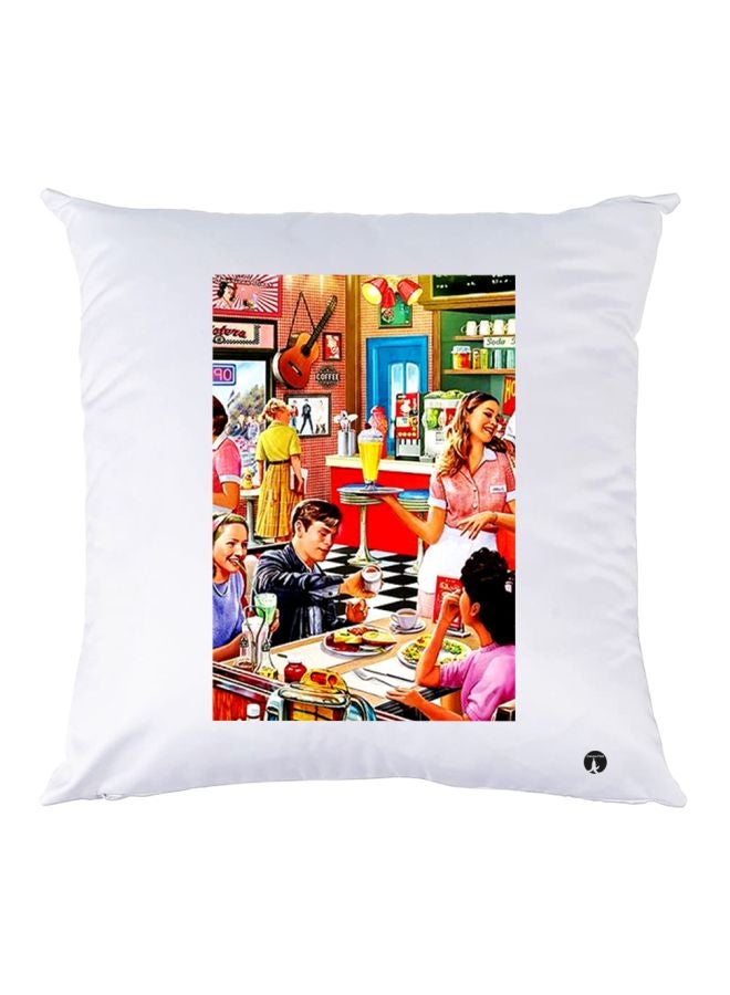 بي بي وسادة زينة بطابع مقهى أبيض/أصفر/أسود 30x30سم