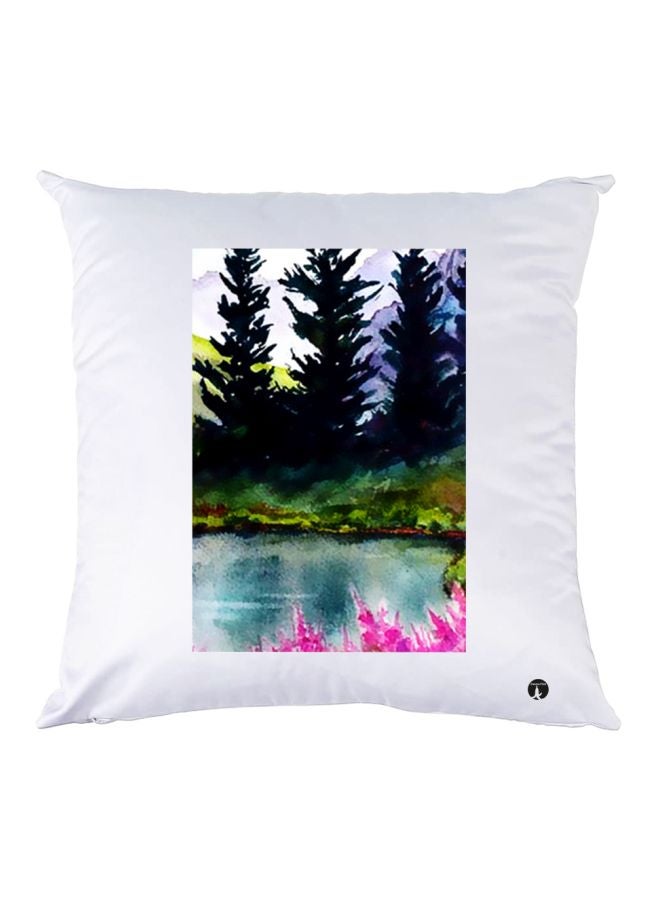 بي بي وسادة زينة مزينة برسمة تعبر عن الطبيعة أبيض/أسود/أخضر 30x30سم