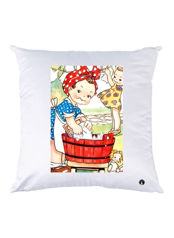 بي بي وسادة زينة مزينة بطبعة رسومات كرتونية أبيض/بيج/أحمر 30x30سم