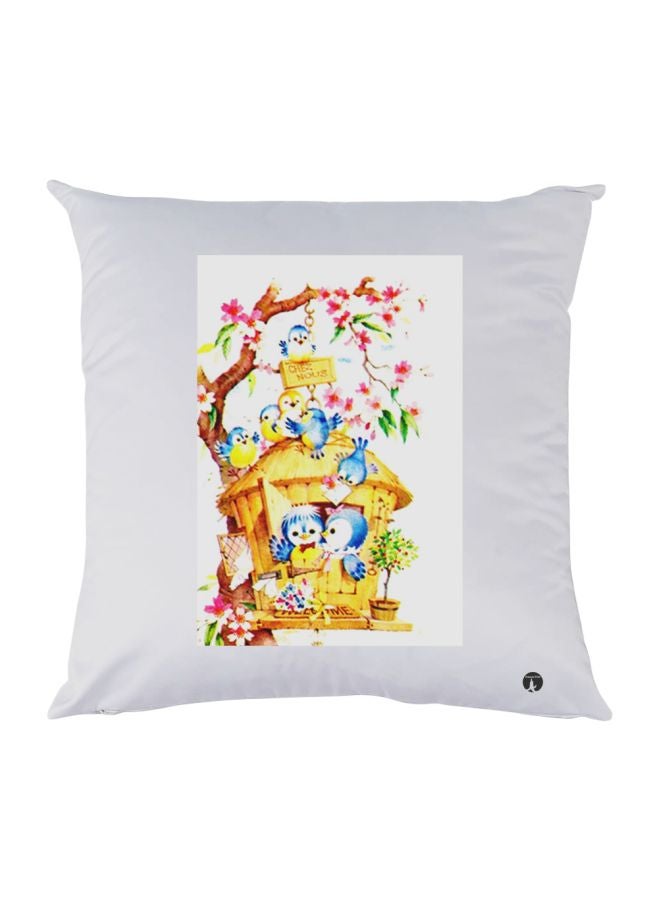 بي بي وسادة زينة بتصميم طيور أبيض/أصفر/أزرق 30x30سم