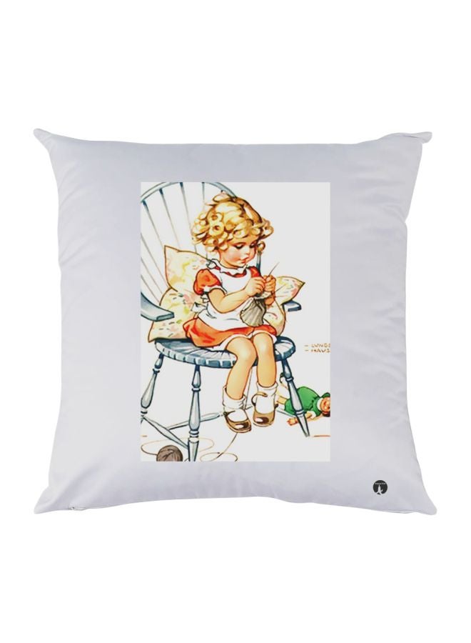 بي بي وسادة زينة بطبعة رسومات كرتونية على شكل فتاة أبيض\بيج\برتقالي 30x30سم