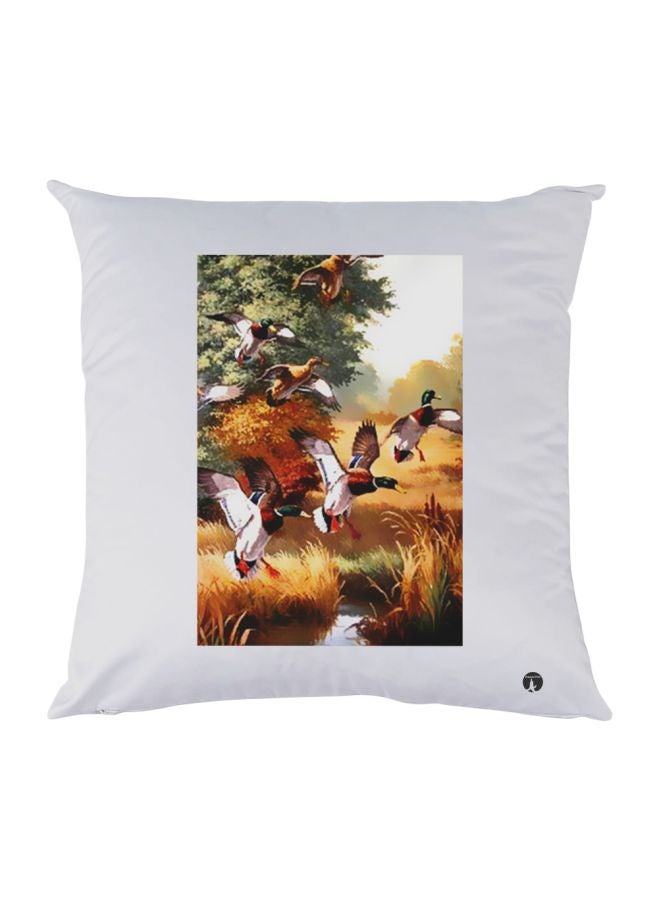 BP Birds Themed Throw Pillow White/Green/Brown 30x30cm