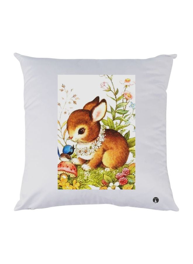 BP Rabbit Printed Throw Pillow White/Brown/Green 30x30cm