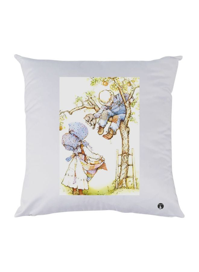 BP Cartoon Printed Throw Pillow White/Green/Brown 30x30cm