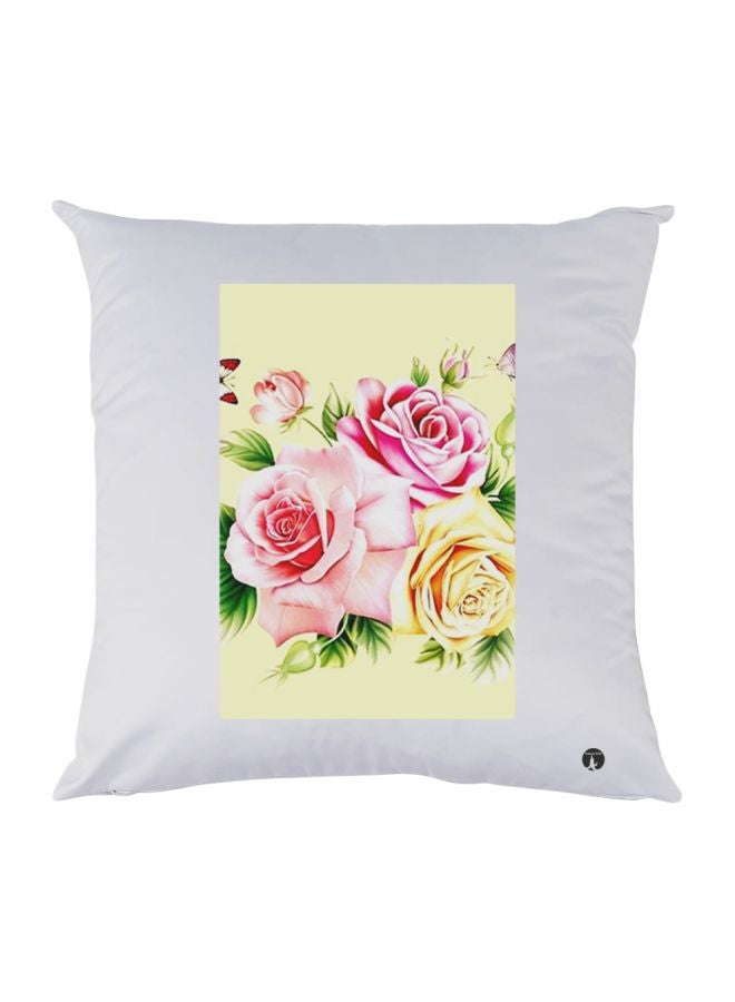 بي بي وسادة زينة مطبوع عليها رسمة زهرة أبيض/أصفر/وردي 30x30سم