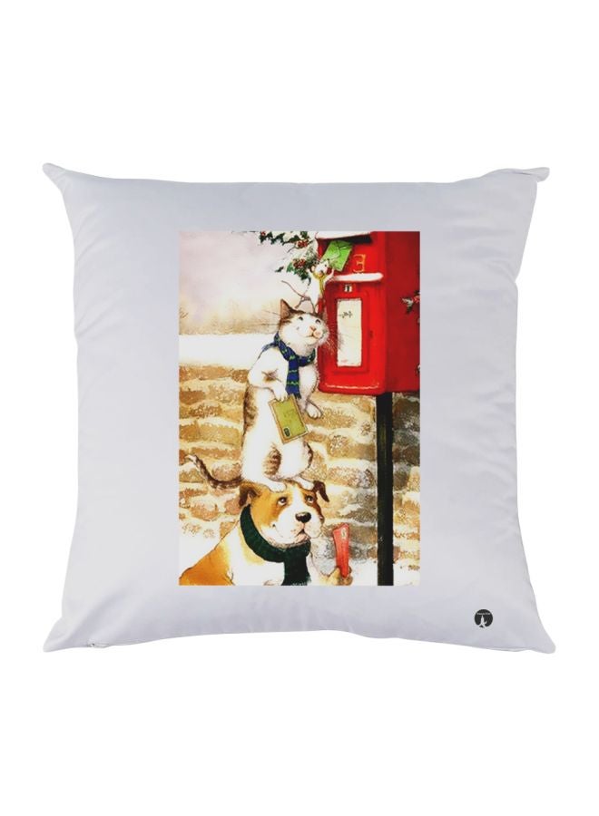 BP Dog And Cat Printed Throw Pillow White/Brown/Red 30x30cm