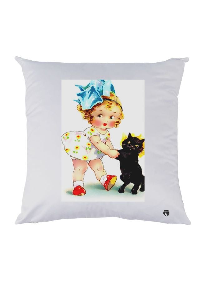 BP Cartoon Printed Throw Pillow White/Blue/Black 30x30cm