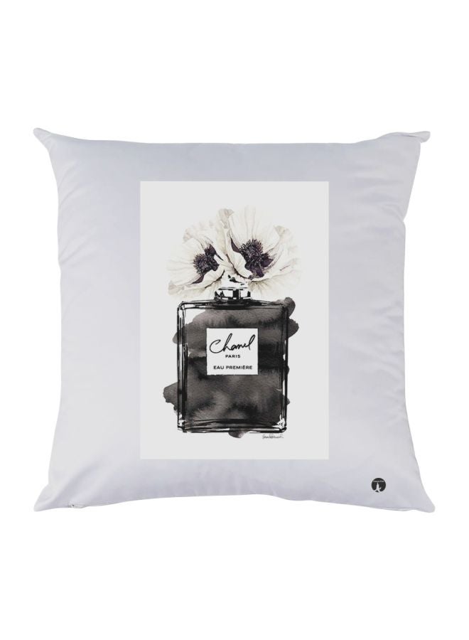 بي بي وسادة زينة بطبعة زجاجة عطر أبيض/أسود/رمادي 30x30سم