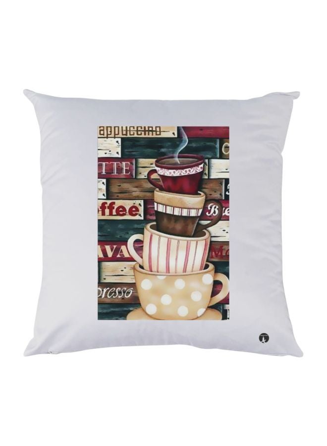 بي بي وسادة زينة بطبعة أكواب قهوة أبيض/بني/أحمر 30x30سم