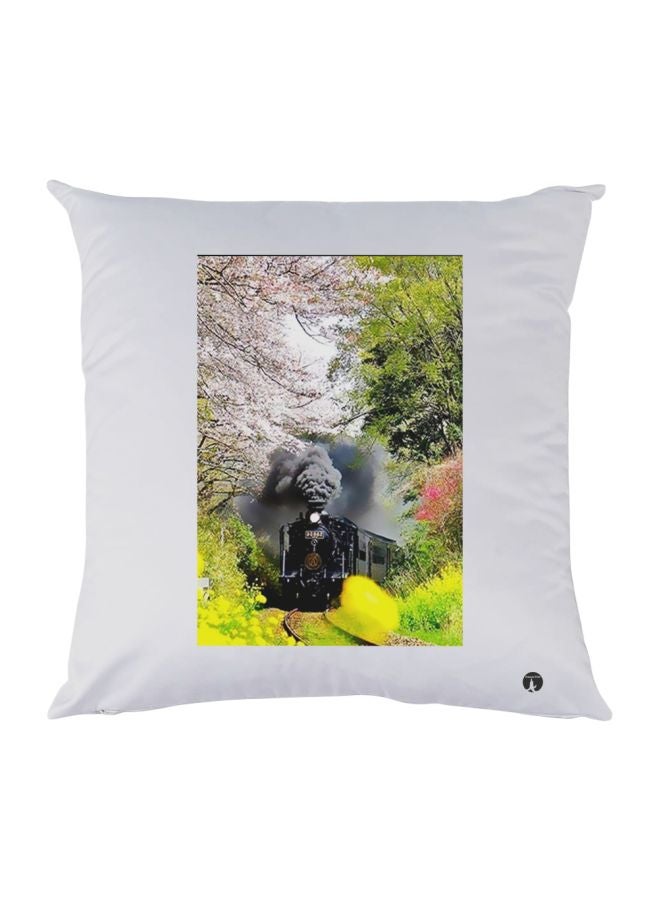 بي بي وسادة زينة بطبعة قطار أبيض/ أخضر/ أسود 30x30سم