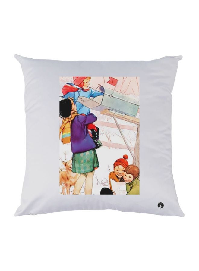 BP Cartoon Printed Decorative Throw Pillow White/Red/Purple 30x30cm