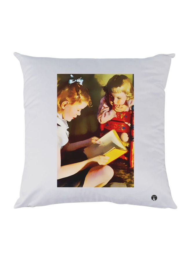 BP Girls Reading Book Printed Decorative Throw Pillow White/Red/Brown 30x30cm