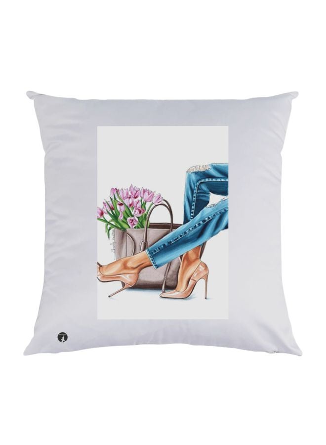 بي بي وسادة زينة مطبوع عليها رسمة زهور أبيض/أزرق/بني 30x30سم