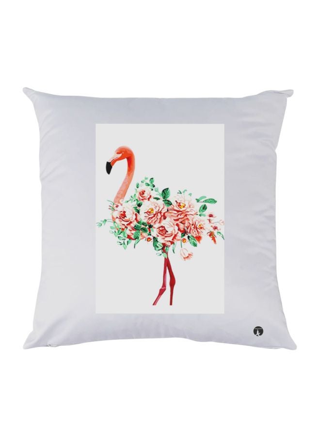بي بي وسادة زينة بطبعة طائر الفلامنجو وأزهار أبيض/وردي/أخضر 30x30سم