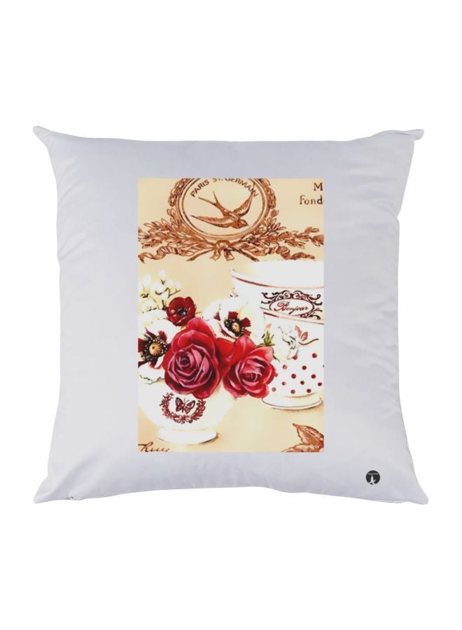 BP Rose Printed Decorative Throw Pillow White/Beige/Red 30x30cm