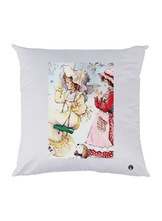 بي بي وسادة زينة للديكور مزينة برسمة فتاة أبيض/أحمر/بيج 30x30سم