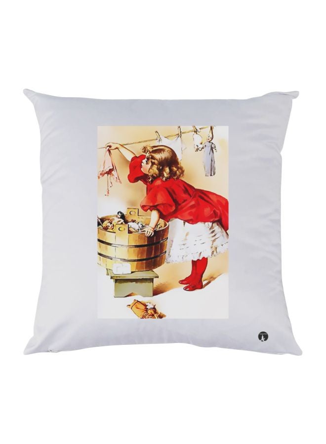 BP Girl Printed Decorative Throw Pillow White/Red/Brown 30x30cm