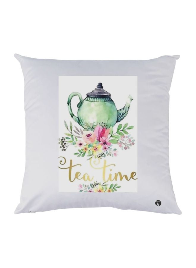 BP Tea Time Printed Decorative Throw Pillow White/Green/Pink 30x30cm