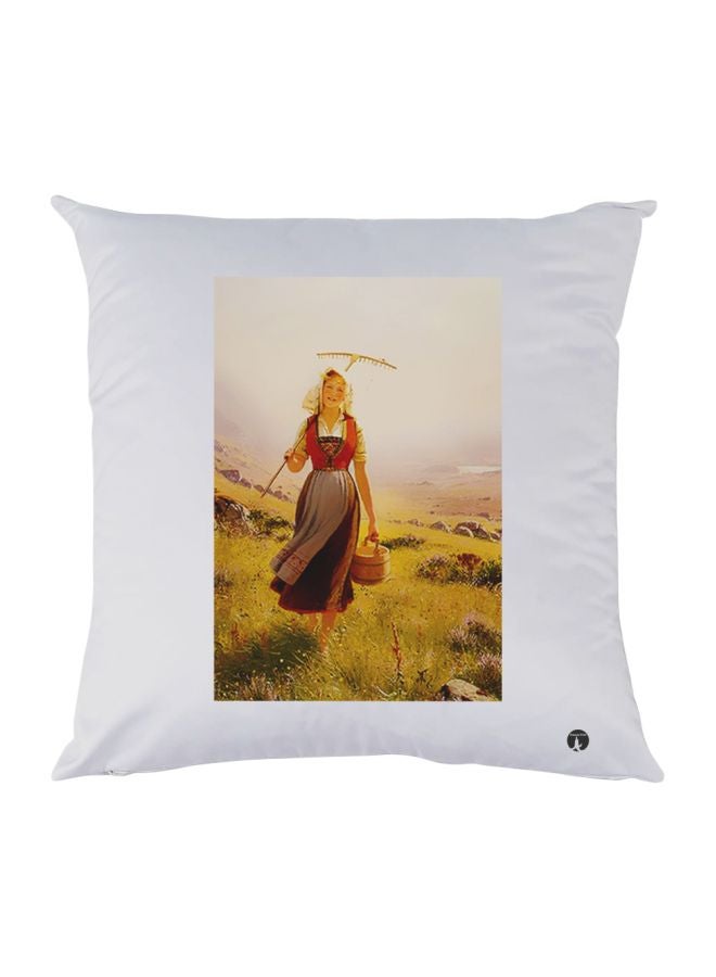 BP Women Printed Decorative Throw Pillow White/Green/Beige 30x30cm