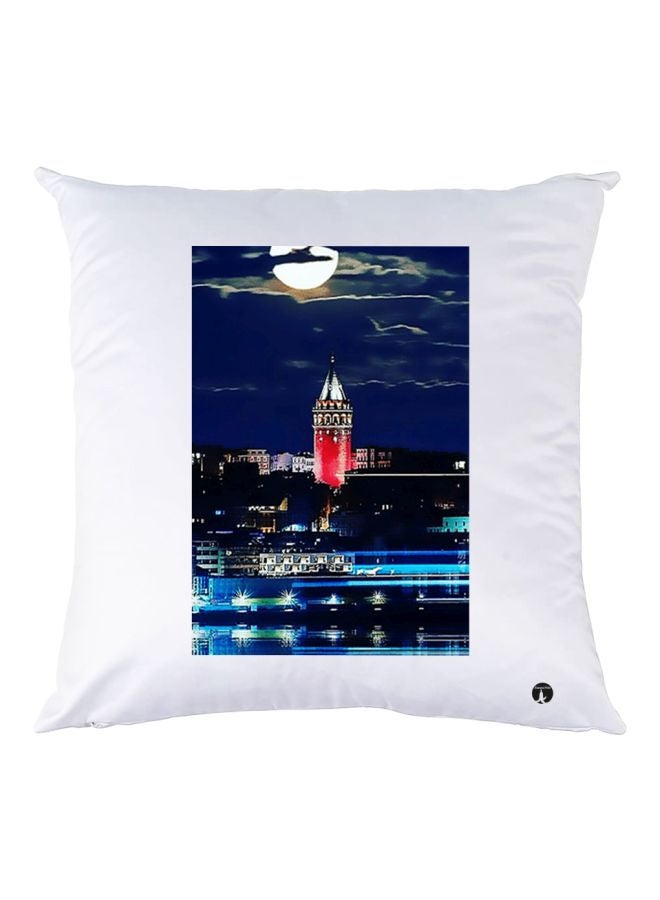 BP Night City Printed Decorative Throw Pillow White/Black/Blue 30x30cm