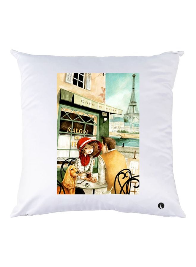 BP Decorative Printed Throw Pillow White/Blue/Beige 30x30cm