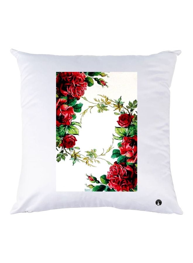 BP Flower Printed Throw Pillow White/Red/Green 30x30cm