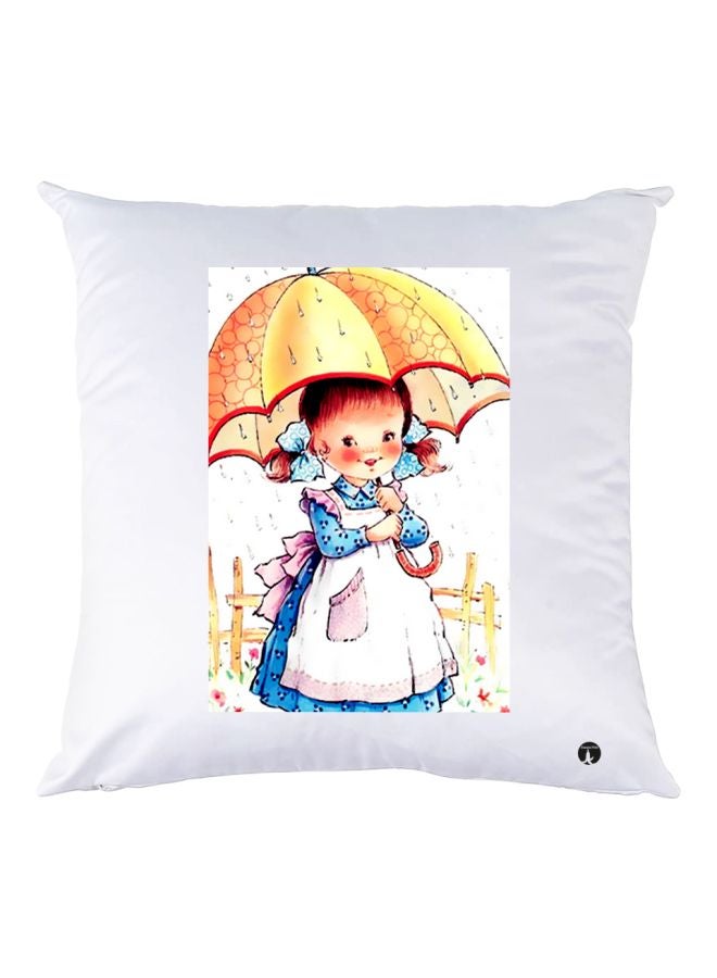 BP Cartoon Girl Printed Throw Pillow White/Yellow/Blue 30x30cm