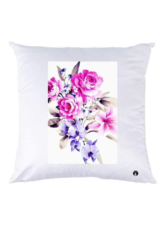 BP Flower Printed Throw Pillow White/Pink/Purple 30x30cm