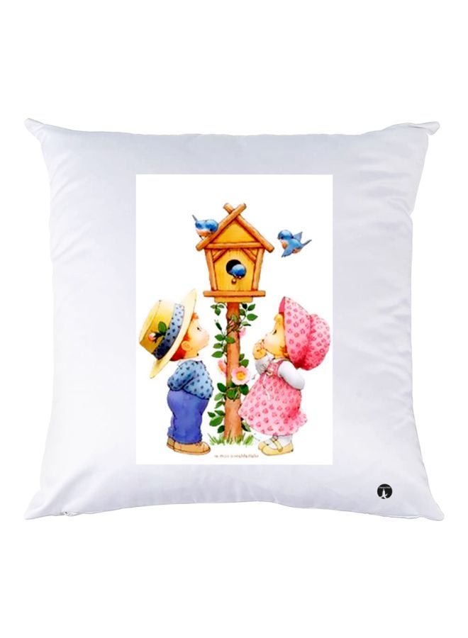 BP Decorative Printed Throw Pillow White/Blue/Pink 30x30cm