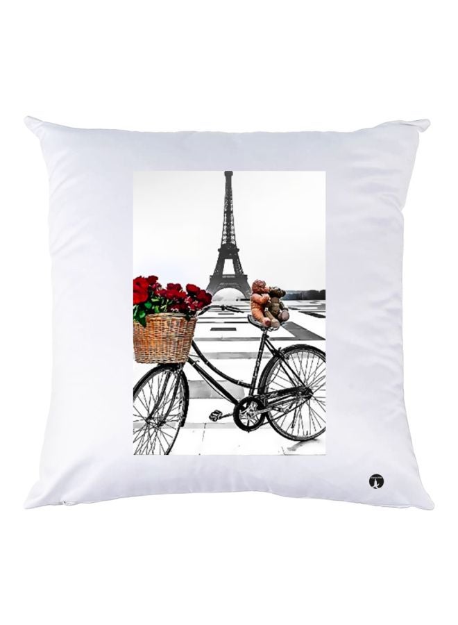 بي بي وسادة زينة بطبعة تصميم لبرج إيفل أبيض/ رمادي/ بيج 30x30سم