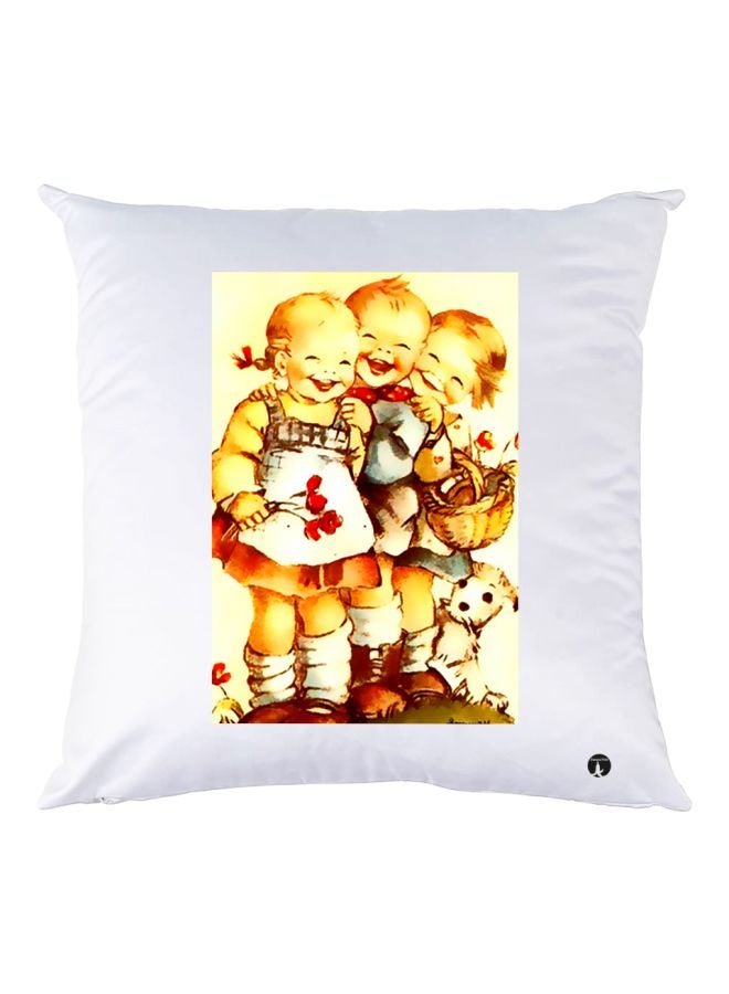 بي بي وسادة ديكور مزينة بطبعات بني/أصفر/أبيض 30x30سم