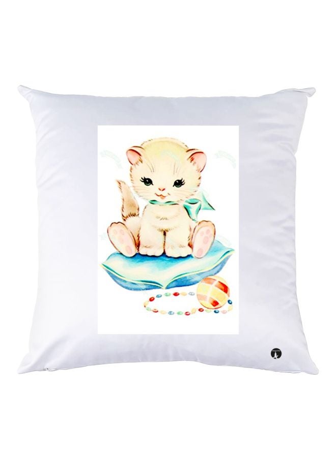 BP Cat Printed Throw Pillow White/Blue/Beige 30x30cm