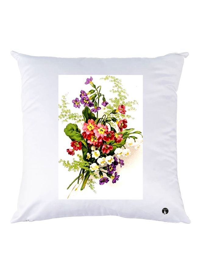 BP Flower Printed Throw Pillow White/Green/Pink 30x30cm