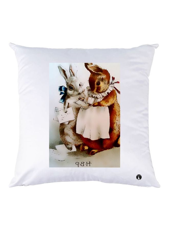 BP Rabbit Printed Throw Pillow White/Brown/Blue 30x30cm