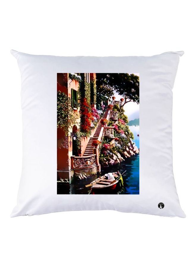 بي بي وسادة ديكور بطبعة منظر طبيعي أبيض/ خوخي/ أزرق 30x30سم