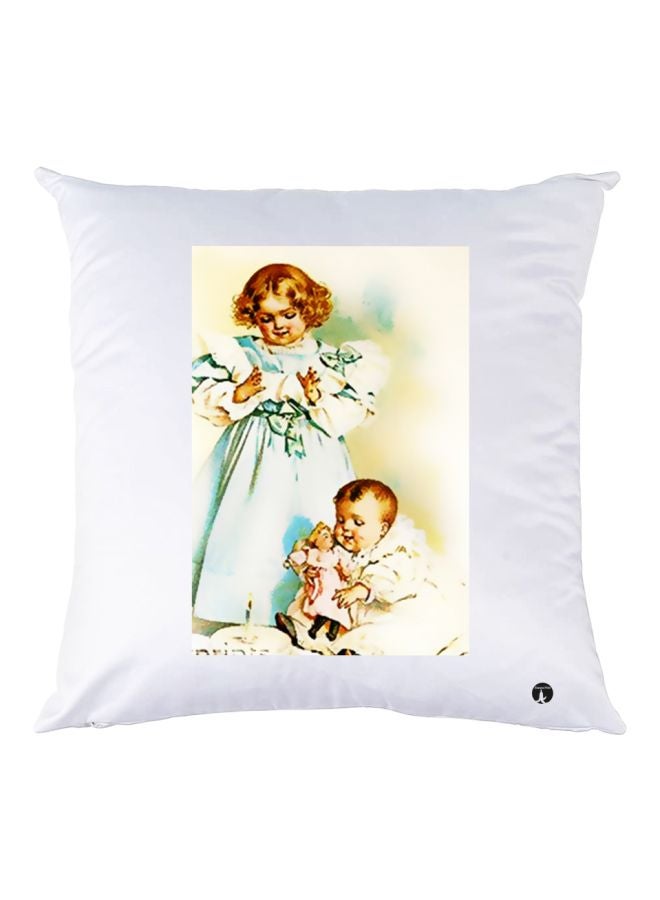 بي بي وسادة زينة بطبعة تمثل الأم والطفل أبيض/بيج/أزرق 30x30سم