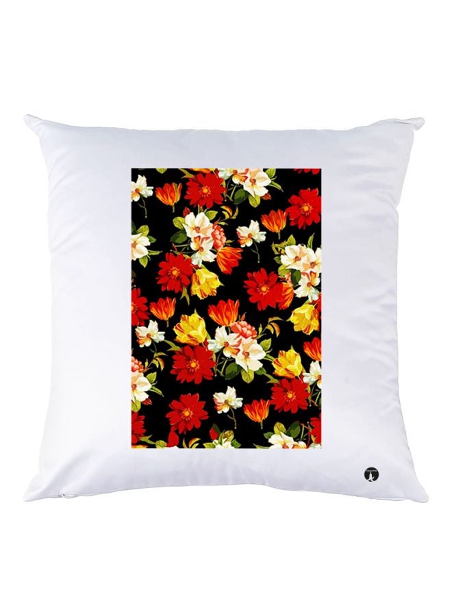 بي بي غطاء وسادة مطبوع عليه زهور أبيض/أسود/برتقالي 30x30سم