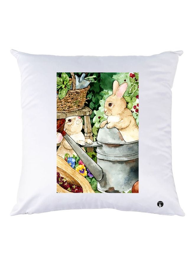 BP Rabbit Printed Throw Pillow White/Green/Beige 30x30cm