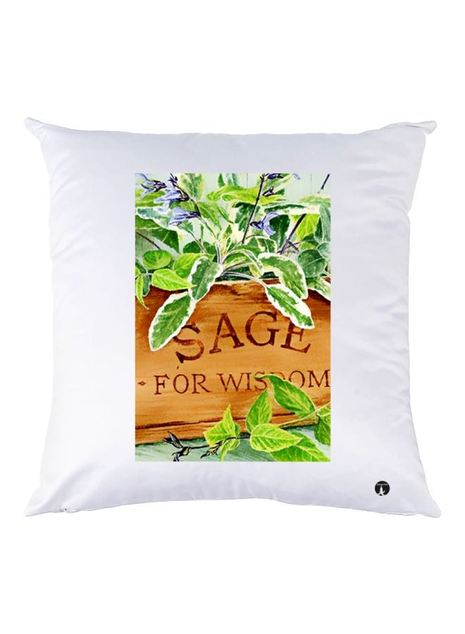 بي بي وسادة زينة بطبعة عبارة "Sage For Wisdom" أبيض/بيج/أخضر 30x30سم