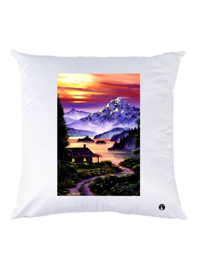 بي بي وسادة زينة مزينة برسمة تعبر عن الطبيعة أبيض/أرجواني/أخضر 30x30سم