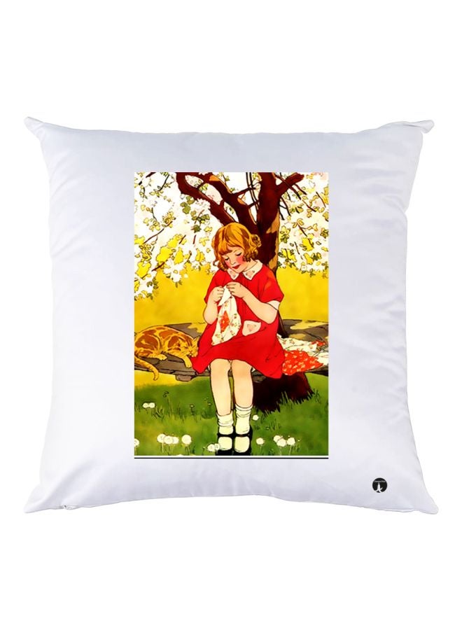 BP Nature Printed Throw Pillow White/Red/Yellow 30x30cm